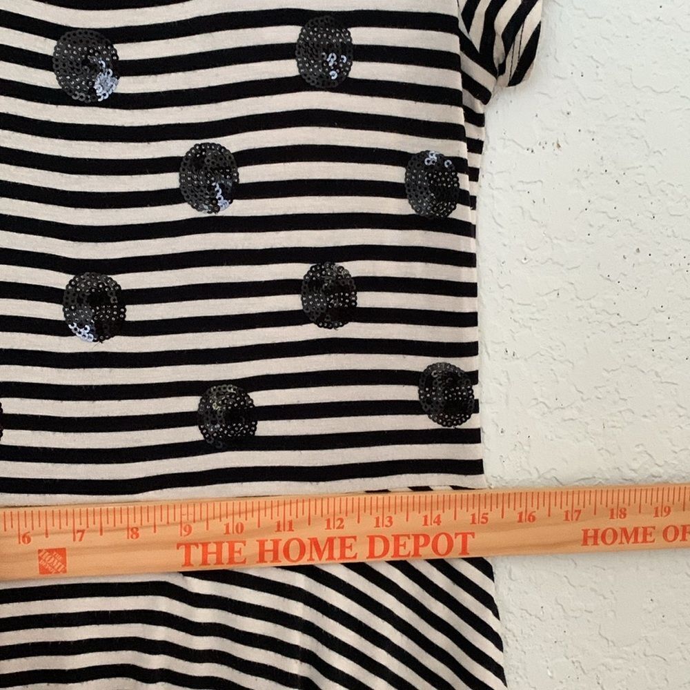 Kensie Black White Striped Short Sleeve Sequin Dot Dress Size M - Picture 5 of 6